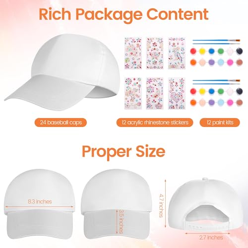 Image of Aneco DIY Baseball Caps Hats Adjustable Sport Ball Cap White Painting Baseball Caps for Outdoor Sports
