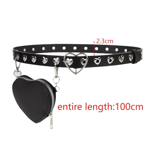 misppro Love Heart Pin Buckle Belt Women Waist Belt with Detachable Small Pouch Stylish Lady Punk Belt Waistband for Jackets Street Black4