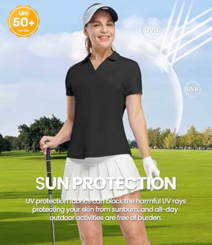BASUDAM Women's Golf Polo Shirts V-Neck Short Sleeve Collared Tennis Shirts, Quick Dry Active Shirts2