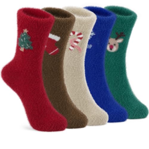 Image of ICEIVY 5 Pair Comfy Fuzzy Warm Winter Cozy Socks Birthday Gifts for Women