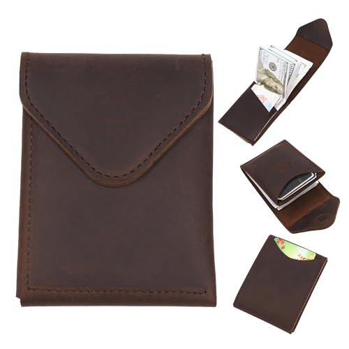 OLDIES ROAD Slim Cash Wallet for Men - Minimalist Card Hoder - Flap Magnetic Closure - Full Grain Leather (Dark Brown)