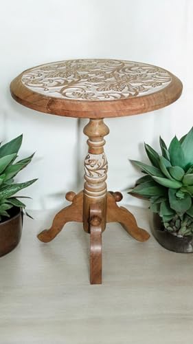 Image of 'Round Edges' Handcrafted Wooden Table in Mango Wood for Living Room, Bed Room Home decore (30x30x45 cms)