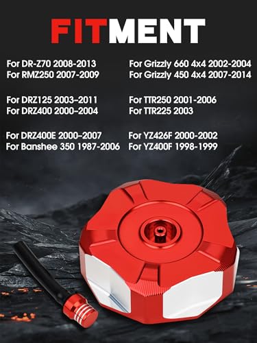 Image of JFG RACING ATV Gas Cap,CNC 6061 Aluminum Fuel Tank Billet Cover for YFZ 450 /YFZ450R /Banshee 350 200 /Raptor 660 350 250 125 /Warrior 350 450 /Kodiak 400 /Grizzly 660 450 400 350 /Bruin 350 250-Red