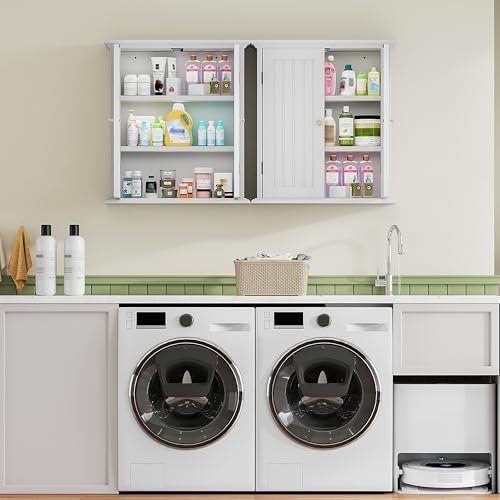 ChooChoo Bathroom Wall Cabinet, Over The Toilet Space Saver Storage Cabinet, Medicine Cabinet with 2 Door and Adjustable Shelves, Cupboard - Image 7