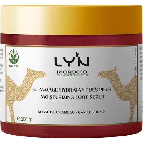LY'N MOROCCO- Gommage Pieds Exfoliant à la base de Bosse de Chameau et Sel marin - 200 Gr - Peeling Pied - Exfoliant Bio Soin des Pieds - traite la callosité et fissures des pied secs, hydrate les pi