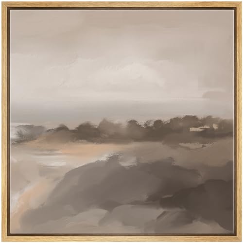 SIGNWIN Framed Canvas Print Wall Art Soft Neutral Coastal Landscape Tranquil Seaside Scene in Warm Beige Tones Illustrations Decorative Relax/Zen for Living Room, Bedroom, Office - 16"" x16 Natural