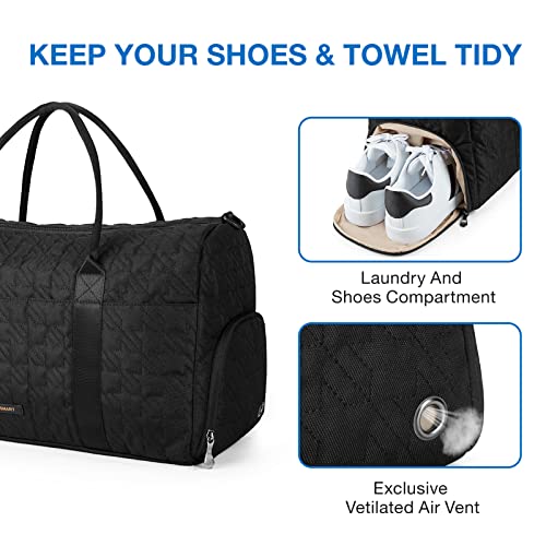 Travel Duffle Bag, Bagsmart 40L Large Carry On Bag Weekender Overnight Bag For Men Women With Shoes Compartment, Black #TOP3
