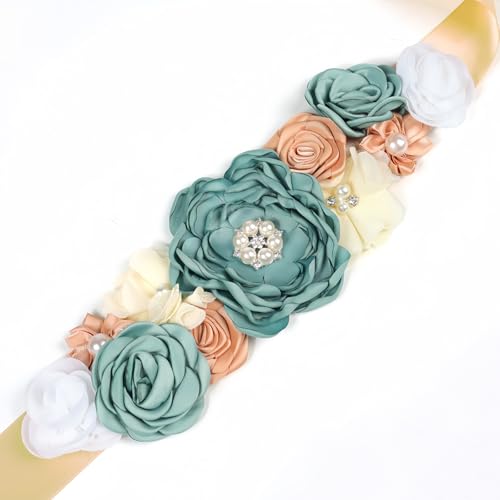 Lauthen.S Flower Maternity Sash Belt and Daddy To be Mom To be Corsage Set for Greenery ThemeBaby Shower Pregnancy Gender Reveal Party Photo Props4