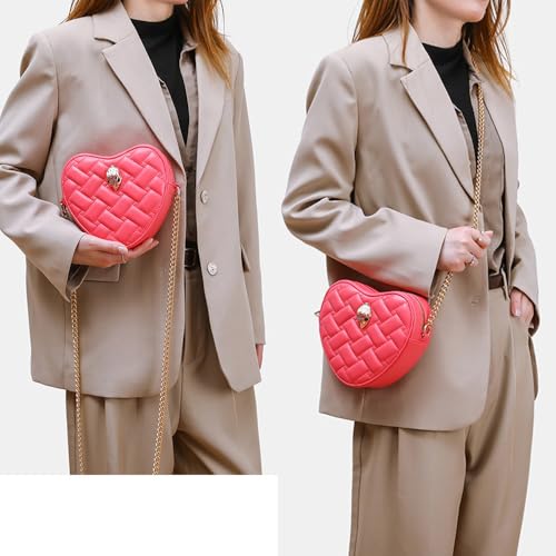 Image of Rejolly Rainbow Stripe Heart Shaped Purse for Women Crossbody Bag Metallic PU Leather Shoulder Bag with Chain Strap