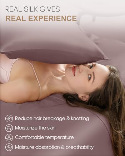 Image of THXSILK Set of 2 22mm 100% Pure Mulberry 6A+ Silk Pillowcases for Hair & Skin with Zipper Closure, Cooling, Natural, Organic, Double Sided Silk Pillow Case (Purple, Queen 20 inchx30 inch, 2pcs)