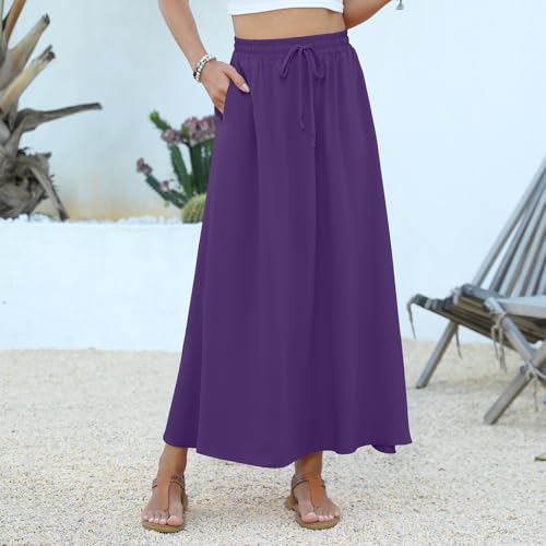 Women's Flowy Maxi Skirt Pleated High Waisted Summer Casual Long Skirts with Pockets2