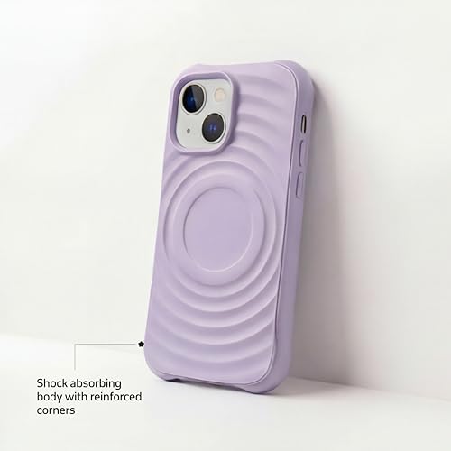Image of amazon basics Shockproof Case for iPhone 14 | Ripple Pattern | Camera Protection | Protective Cover with Enhanced Grip & Wireless Charging Support - Light Purple