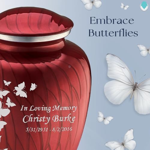 Image of Geturns - Adult Custom Butterfly Cremation Urns for Human Ashes I Pearl Cany red Large Funeral Urn for Female and Male I 200 lbs