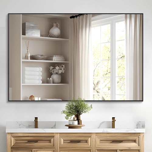 Image of COFENY Black Bathroom Mirror for Wall, 30x48 Inch Rectangle Mirrors with Metal Frame, Modern Vanity Wall Mirror Decor for Bathroom Living Room, Entryway Hangs Horizontal or Vertical