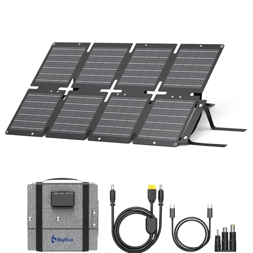 BigBlue 60W Portable Solar Panels with PD 45W USB-C, 20W USB-A, DC Port for Power Station, Phone, Power Bank, Tablet, IP68 Waterproof Foldable Solar Charger with Kickstand for Camping, RV, Emergency