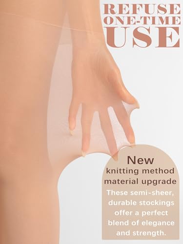 Image of Extremely Durable Sheer Black Tights for Women Ultra Strong Control Top Pantyhose with Reinforced Toes