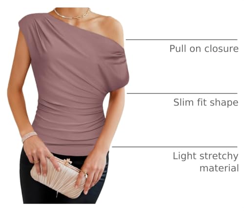 Image of GRACE KARIN One Shoulder Summer Tops for Women Ruched Batwing Asymmetrical Tops Dressy Casual Party Shirts