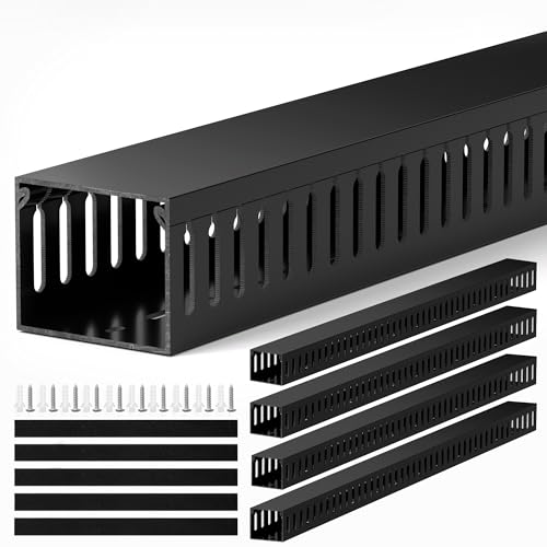 Image of ZhiYo 2 inchH x 2.4 inchW Cable Management Raceway, 95in Under Desk Channel, Black | Slotted Wire Duct, 4Pack, 23.6in Each, Heavy-Duty PVC Cable Management for Server Racks, Network Cables & Electrical Cabinets
