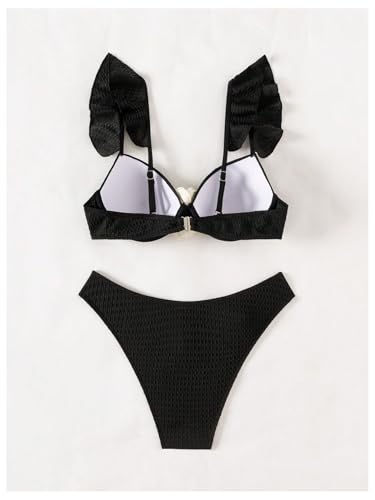 SHENHE Women's Push Up Swimsuit 3D Flower High Cut Ruffle Trim Textured Bikini Set4