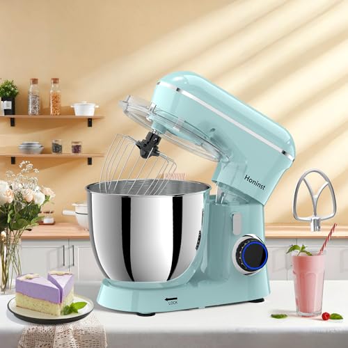 Image of Honinst Stand Mixer, 6.5QT 10-Speed Tilt-Head Electric Stand Mixer, 3-In-1 Kitchen Mixer with Bowl, Dough Hook, Whisk and Beater, Food Mixer for Baking, Cake and Most Home Cooks, Blue