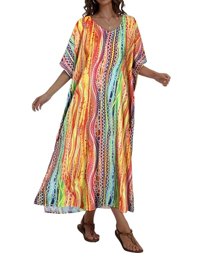 Image of Kaftan Dresses for Women V Neck Caftan Batwing Sleeve Swimsuit Cover Up