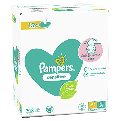Pampers Sensitive Billendoekjes, 1200 Babydoekjes (15 x 80 Doekjes), Unieke pH Beschermende Formule, Zonder Parfum… - Afbeelding 3