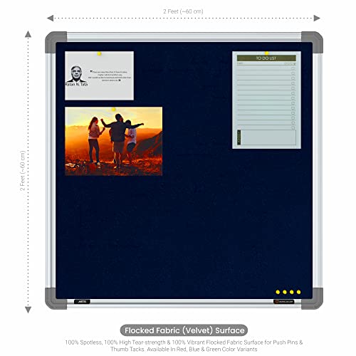 Image of Scholar Art Metis 2x2 Feet Fabric Pin-up Notice Board for Wall & Study Table | High Strength Velvet Cloth + High Density Soft Board for Pinning Photos, Sticky Notes & Reminders (Dark Blue)