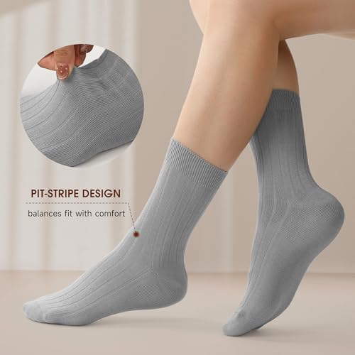 Image of BAMBOO COOL Men's Crew Socks Bamboo Viscose Breathable Rib Dress Socks For Men, Casual Lightweight Comfort 6 Pack