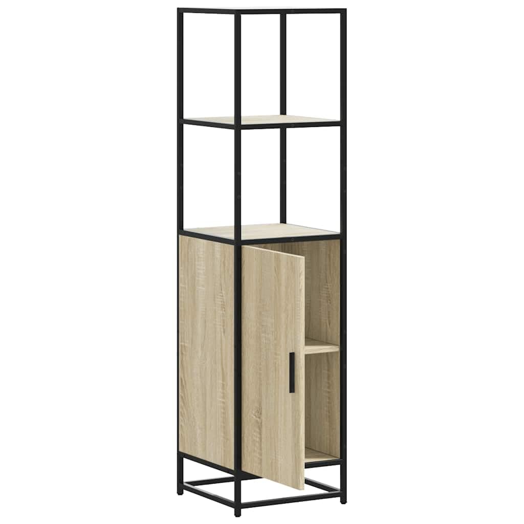 SYDE Credenza alta in legno di ingegneria e metallo, 35,5 x 35 x 139 cm | 1 scomparto, ripiani aperti, porta reversibile, maniglia confortevole, fissaggio a parete incluso