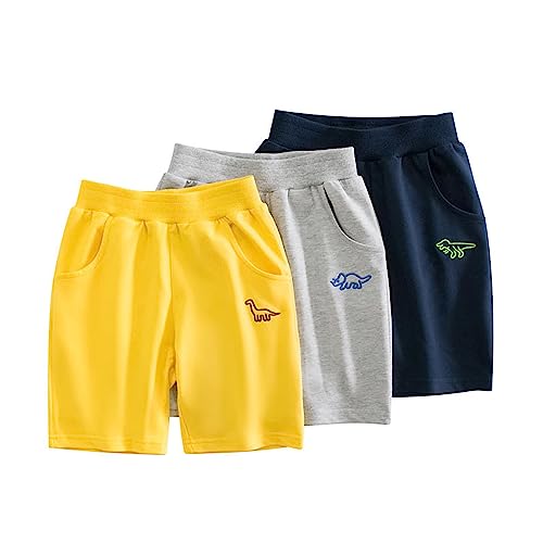 Kids Boys Summer Shorts Dinosaur Jogger Shorts Solid Elastic Waist Casual Pull on Short Pants with Pockets2