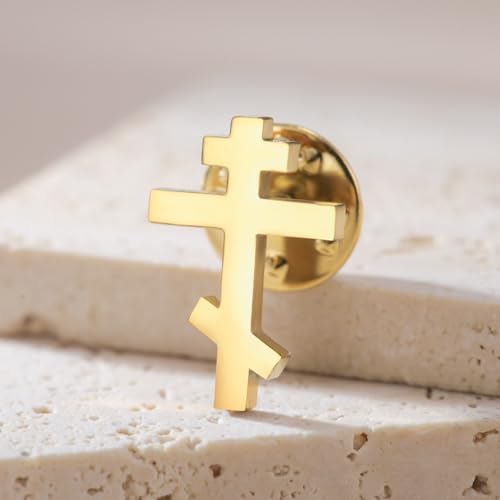 Image of Dreamtimes Antique Orthodox Cross Brooch Pin Stainless Steel Religious Jewelry for Men & Women Christian Faith Symbol Vintage Enameled Lapel Pin Lightweight Durable Gift for Daily Wear