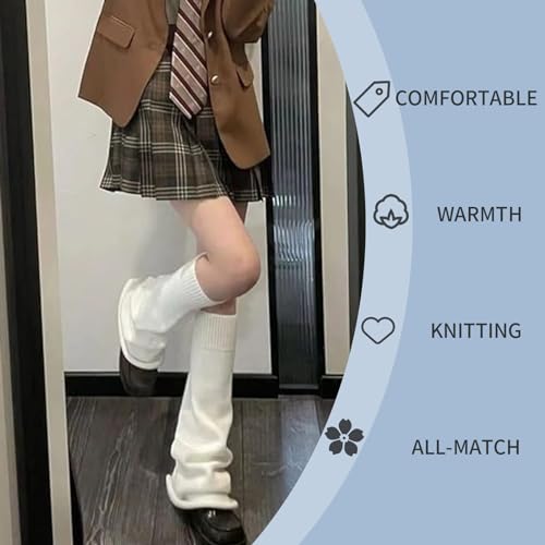 leg warmers, beinwärmer damen, 2 Paar locker gestrickte Beinwärmer für Frauen, Beinwärmer Gestrickte Beinwärmer Stiefel Stiefelabdeckung für Studentinnen Mädchen, weiß+schwarz
