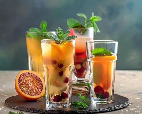 Image of criterion Set of 4 Highball Drinking Glasses, 350ml Lead-Free Tempered Water Glasses Thick Heavy Base, Clear Iced Hot Tea Glassware for Cocktail, Juice, Milkshake, Coke, Soda Beer Tumbler Cup