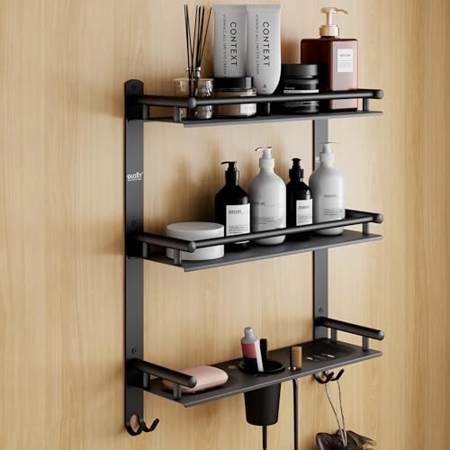 GLOXY Premium Bathroom Shelf Rack - Black Matte Finish 4in1 Stain...