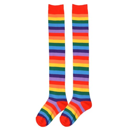 Image of Womens Thigh High Socks Athletic Stripe Cute Colorful Over the Knee High Sock Colorful Long Tube Sock