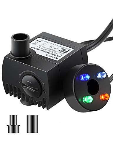 OKMEE Submersible Pump 80 GPH (300L/H, 3W), Water Pump with 4 Colorful LED