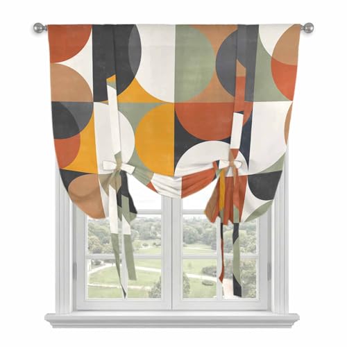Tie Up Curtains for Kitchen Windows,Mid Century Color Block Abstract