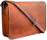 RUSTIC TOWN 14' Leather Messenger Bag for Men & Women – Full Grain Vintage Crossbody Satchel – Fits 13.3'/14' Laptop – Ideal Briefcase for Work, Travel & College – Adjustable Shoulder Strap