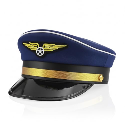 Vaulted Skulls & Co Pilot Hat | Airplane Pilots Cap | Pilot Dress Up Hats | Aviator Hats Costume | Airline Costumes Outfit | Adjustable (Navy Blue)