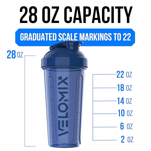 Image of VELOMIX -2 Pack- 28 oz Protein Shaker Bottles for Protein Mixes - 2x Wire Whisk | Leak Proof Shaker Cups for Protein Shakes | Protein Shaker Bottle Pack | Shakers for Protein Shakes-Blue&Pink