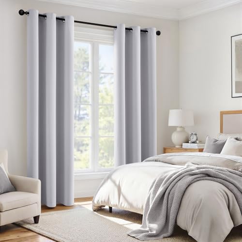 Image of MIULEE Greyish White 100% Blackout Curtains for Bedroom 40x84 Inch Long | 2 Thick Layers Thermal Insulated Window Curtains with Black Liner, Noise Reducing Grommet, Drapes for Living Room, 2 Panels