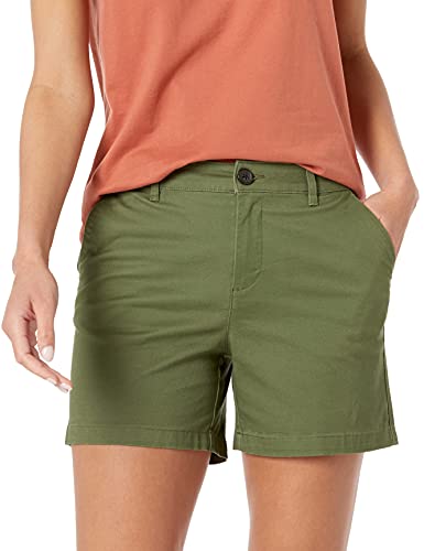 Amazon Essentials Women's Mid-Rise Slim-Fit 5" Inseam Khaki Shorts, (Available in Straight and Curvy Fits), Olive, 16 - image 3