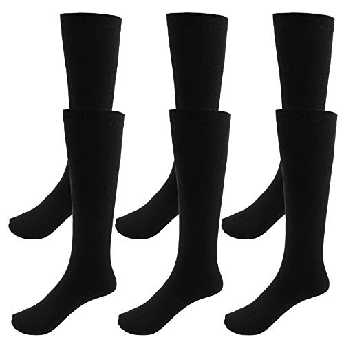 Topbuti 3 Pack School Uniform Cotton Knee High Socks Kids Youth Knee High Athletic Sports Soccer Socks for Girls Boys (Black)