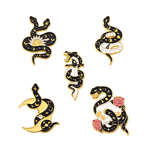 ROFARSO Snake Enamel Lapel Pin Set Cartoon Love Life Pin, Halloween Accessory for Backpacks Clothing Bags Hats Shirts (5piccs pin set)
