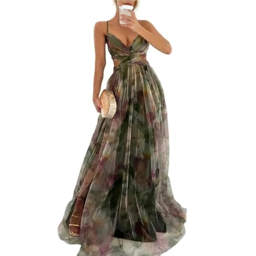 Grün Abendkleider Elegant für Hochzeit Chiffon Spitzenkleid Sommerkleider Leicht und Luftig Kleider Maxikleider Damen Lang Kleid Partykleid Maxi...