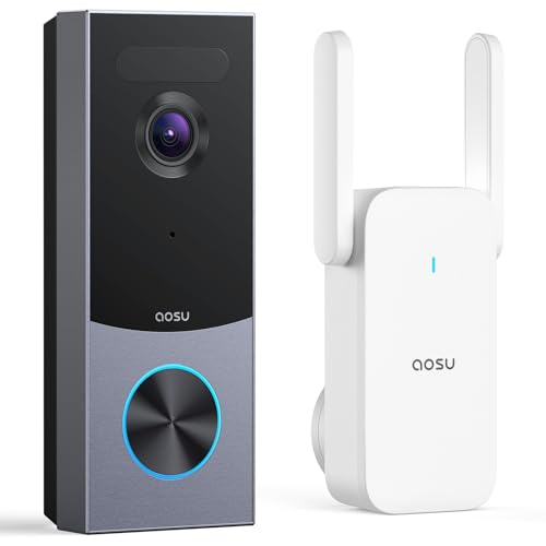 aosu Doorbell Camera Wireless Local Storage 5MP Ultra HD Triple Motion Detection 2.4/5 GHz WiFi Built-in 8GB Rechargeable Battery Alexa & Google Compatible
