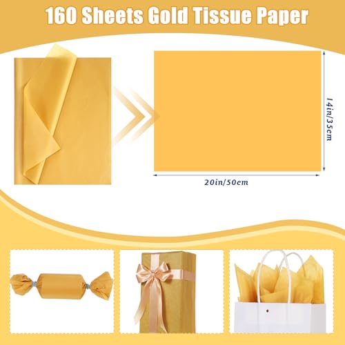 Image of woric 160 Sheets Gold Tissue Paper for Gift Bags 20 X 14 Inches Gift Tissue Paper Bulk for Crafts Weddings Birthday Party Decorations and Wine Bottle Wrapping