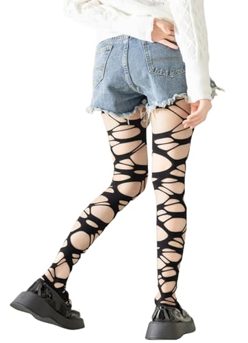 Mrotrida Women's Ripped Tights Gothic Punk Perforated Stocking Y2k Ragged Pantyhose Halloween Cosplay Leggings3