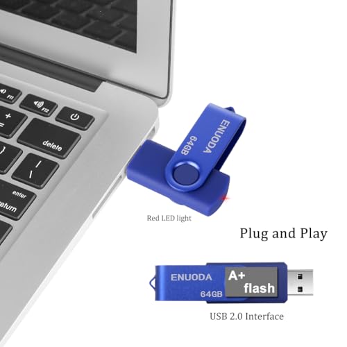 Image of 64GB Flash Drive ENUODA 1 Pack Thumb Drive 64GB USB 2.0 Memory Stick Jump Drive Pen Drive for File Storage and Data Transfer (Blue)