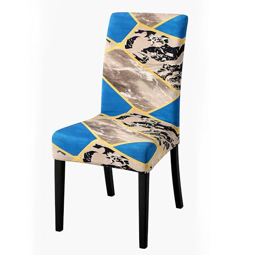 Image of Dining Chair Covers Set of 1, Stretchable Removable Washable Anti-Slip Universal Fit Printed Slipcovers (Pack of 1, Blue Marble)